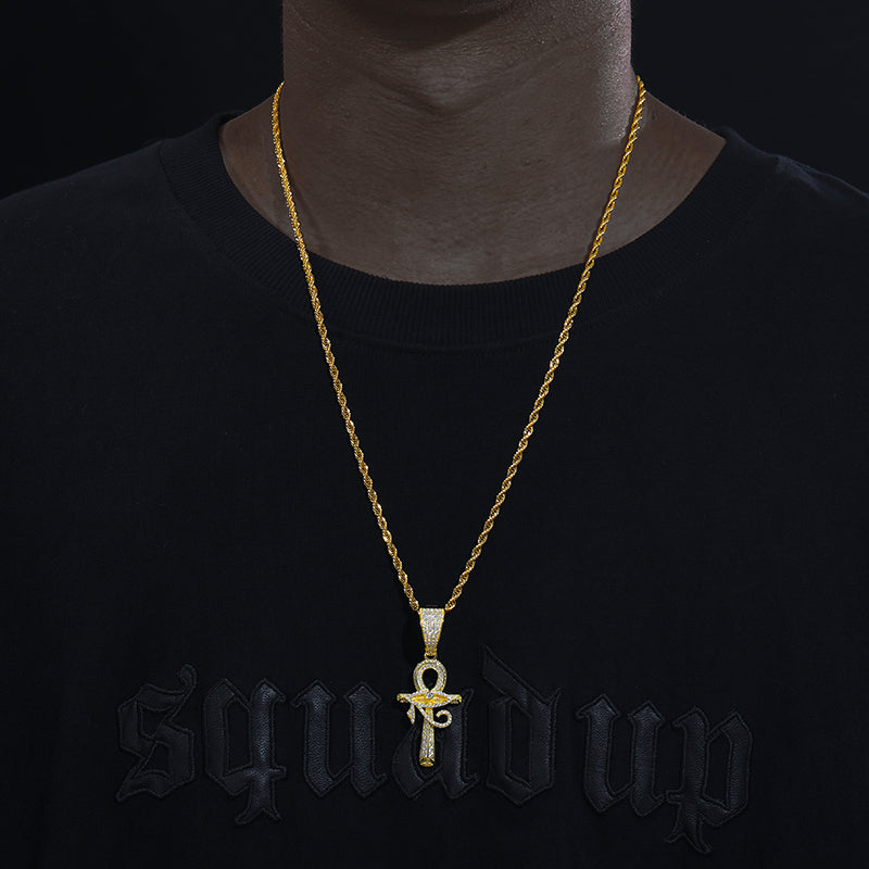 MOISSANITE DIAMOND EVIL EYE ANKH CROSS PENDANT IN STERLING SILVER - IVORY & EBONY