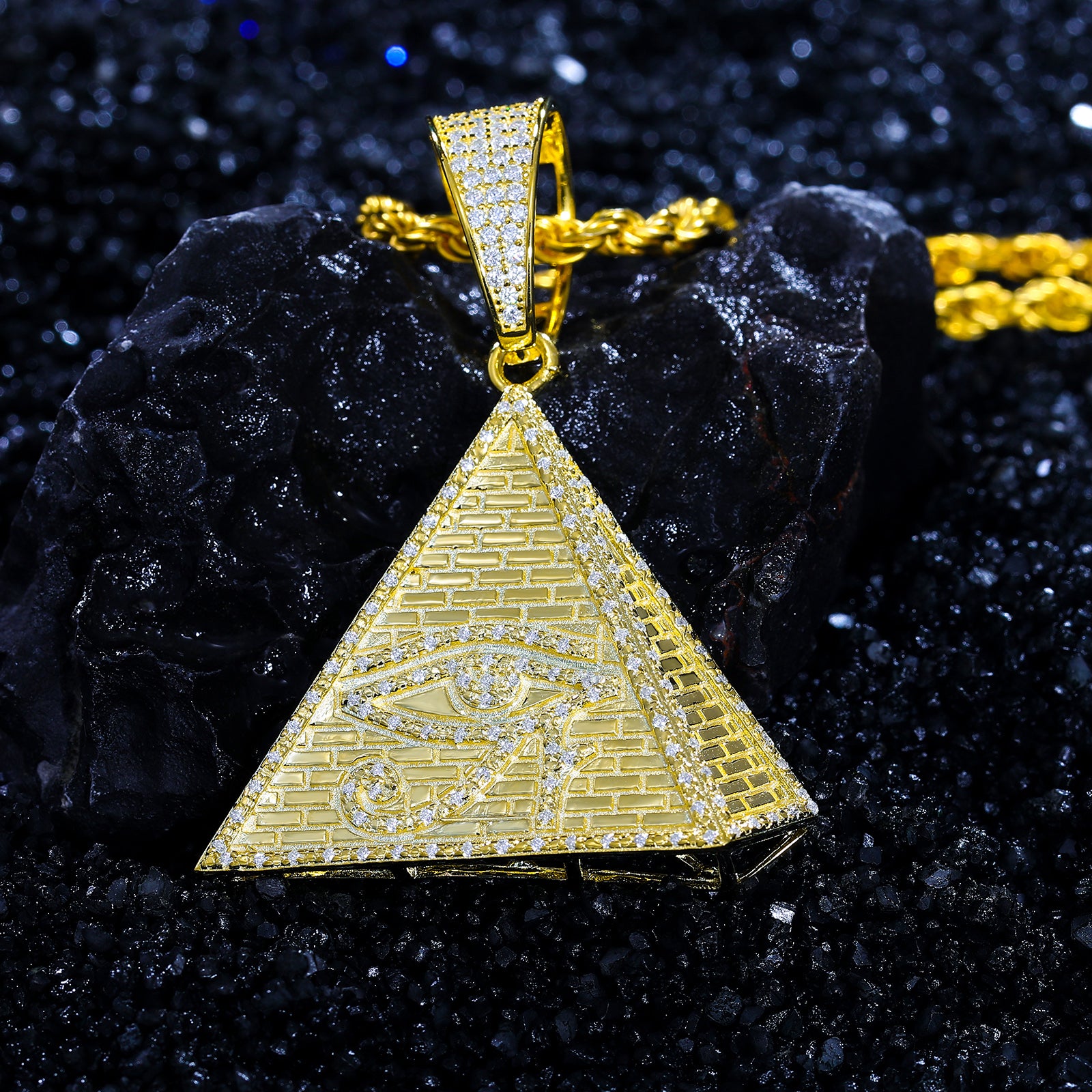 MOISSANITE DIAMOND EVIL EYE PYRAMID PENDANT IN STERLING SILVER - IVORY & EBONY