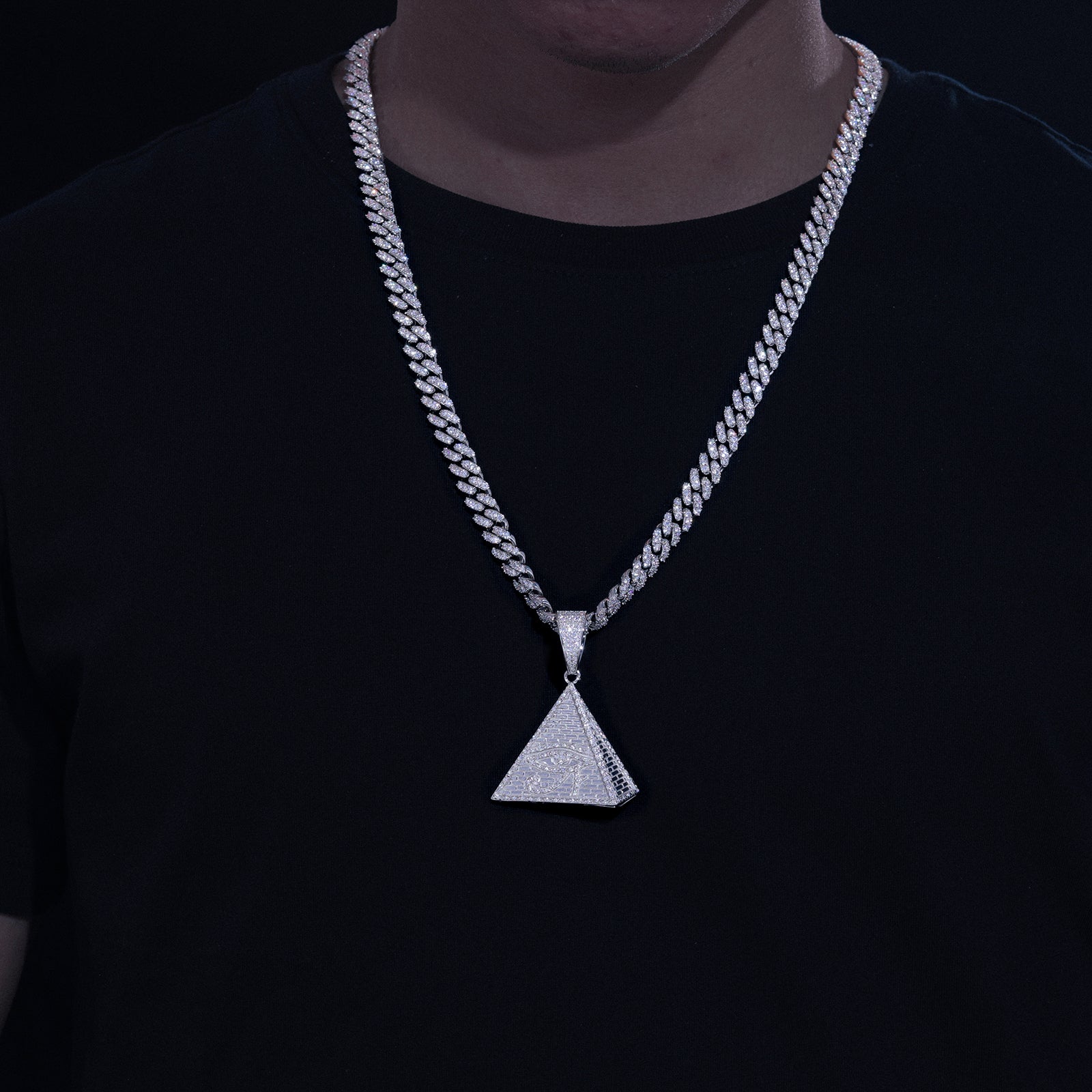 MOISSANITE DIAMOND EVIL EYE PYRAMID PENDANT IN STERLING SILVER - IVORY & EBONY