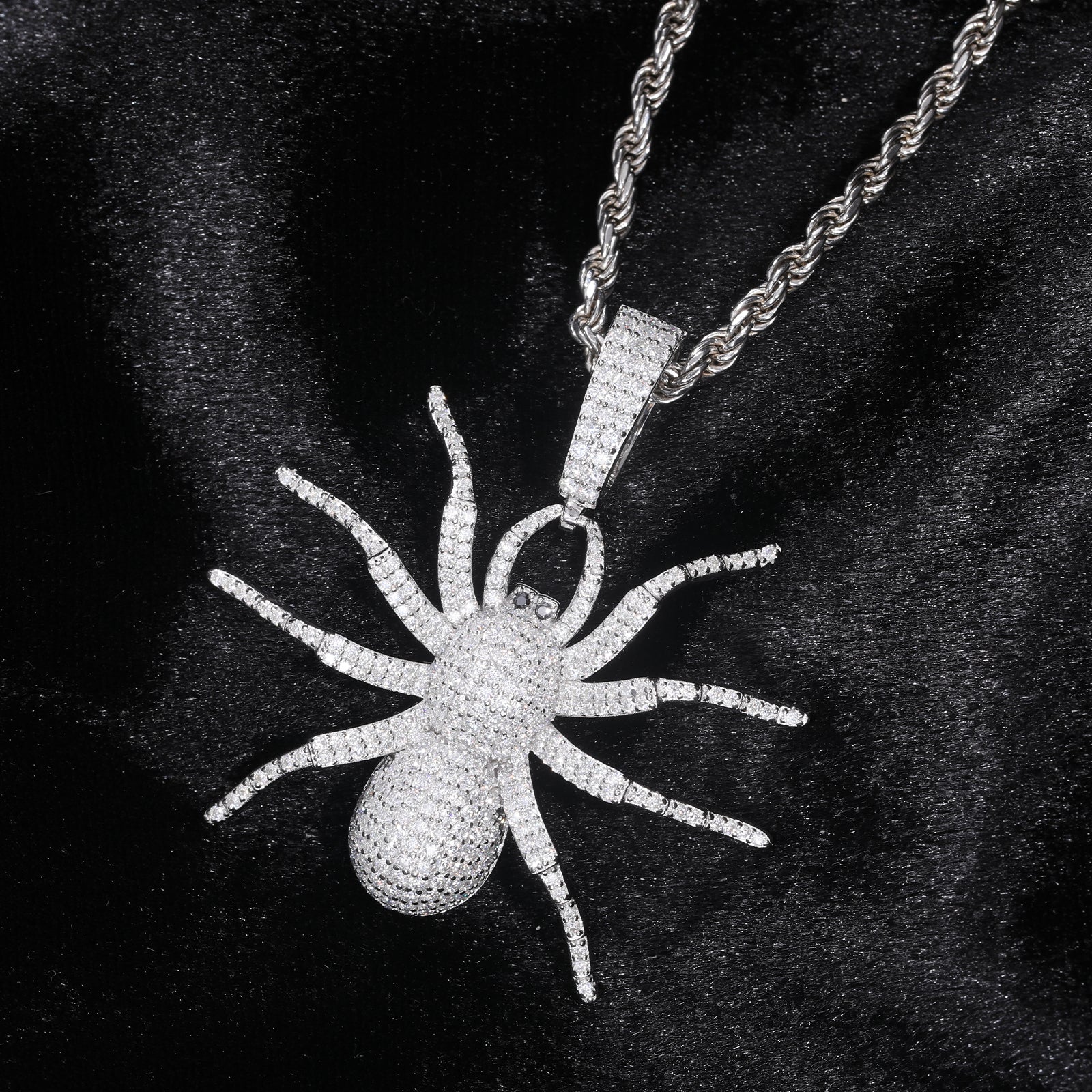 MOISSANITE DIAMOND ICED OUT SPIDER PENDANT IN STERLING SILVER - IVORY & EBONY