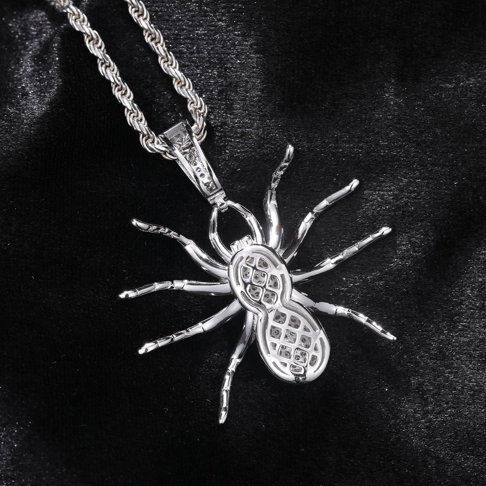 MOISSANITE DIAMOND ICED OUT SPIDER PENDANT IN STERLING SILVER - IVORY & EBONY