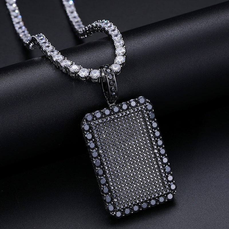 MOISSANITE DIAMOND TAG CHARM PENDANT NECKLACE IN STERLING SILVER - IVORY & EBONY