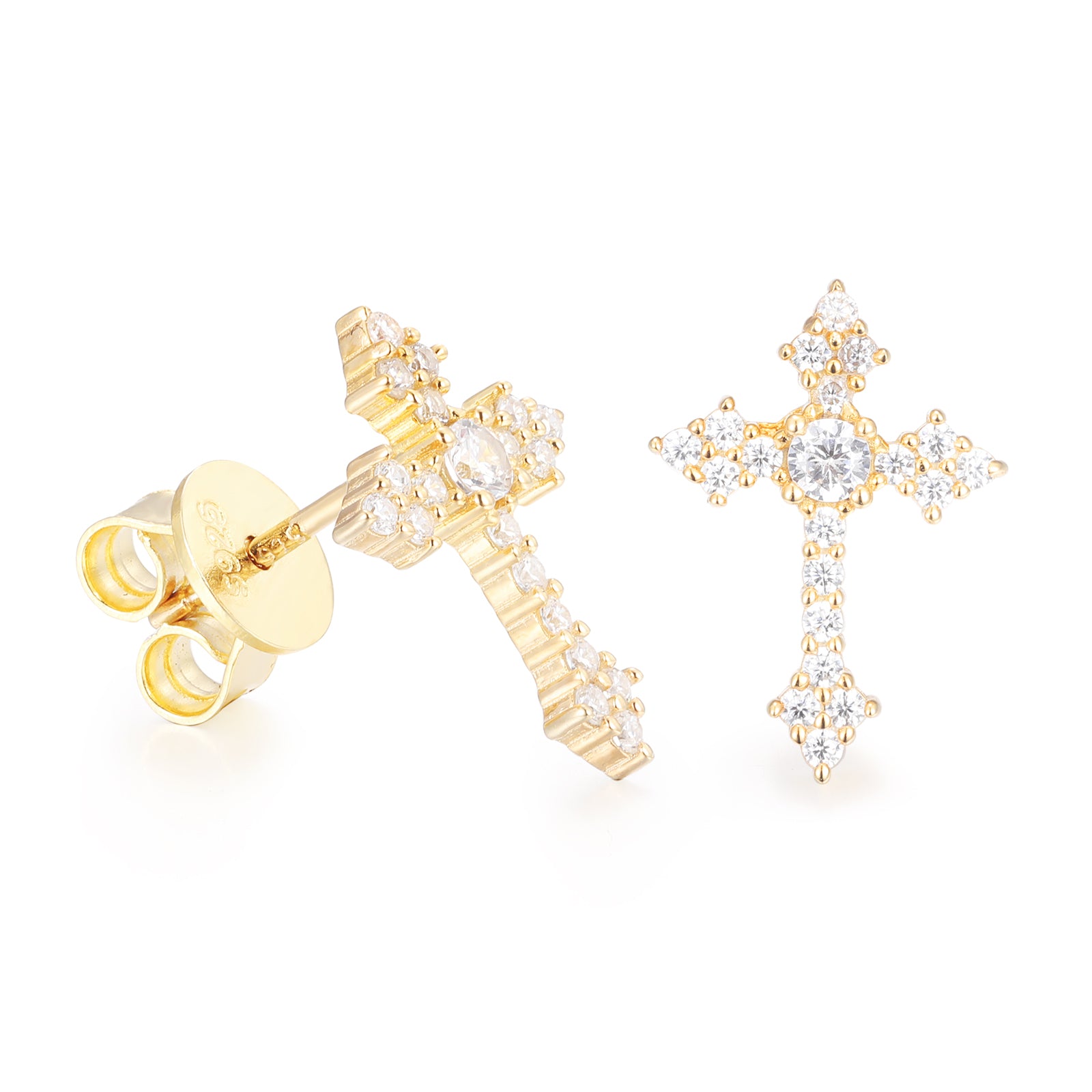 MOISSANITE DIAMOND TAPERED CROSS STUD EARRINGS IN STERLING SILVER - IVORY & EBONY