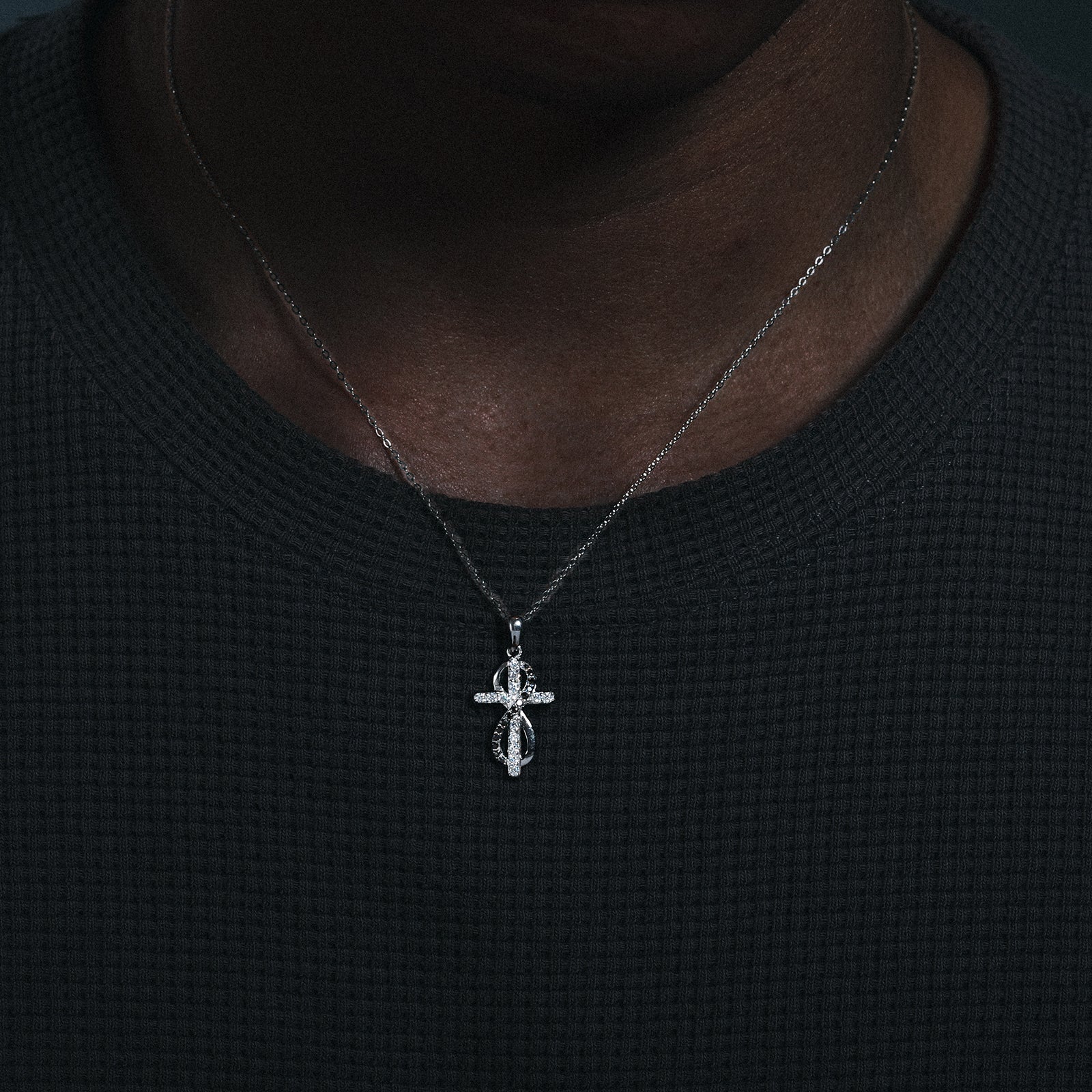 MOISSANITE DIAMOND INFINITY CROSS PENDANT NECKLACE IN STERLING SILVER - IVORY & EBONY
