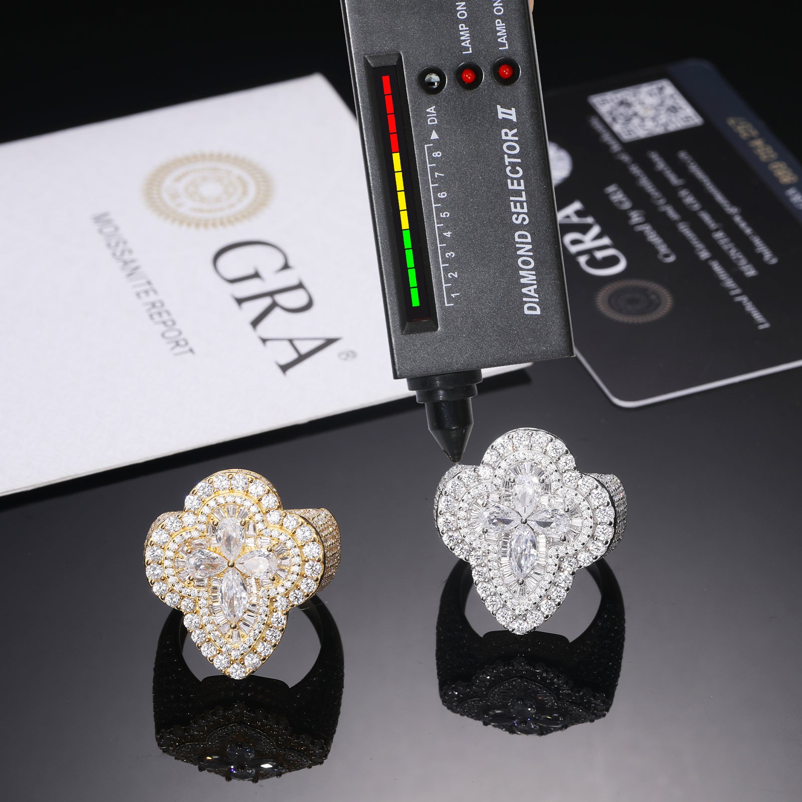 MOISSANITE DIAMOND PEAR CUT CLOVER RING IN STERLING SILVER - IVORY & EBONY