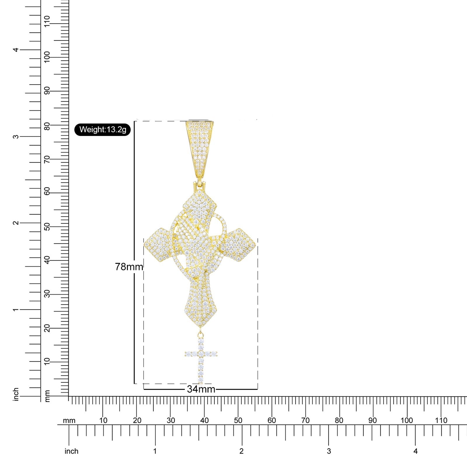 MOISSANITE DIAMOND PRAY HAND CROSS PENDANT IN STERLING SILVER - IVORY & EBONY