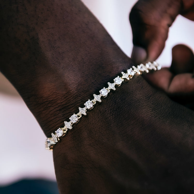 MOISSANITE DIAMOND ROUND AND STAR TENNIS BRACELET IN STERLING SILVER - IVORY & EBONY