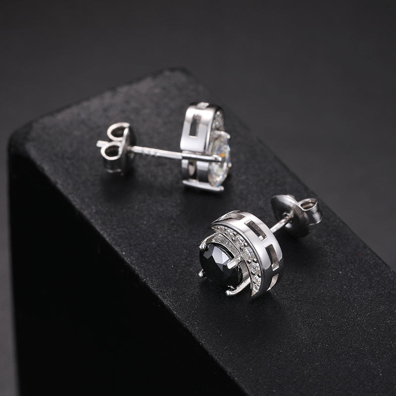 MOISSANITE DIAMOND SUN AND MOON STUD EARRINGS IN STERLING SILVER - IVORY & EBONY