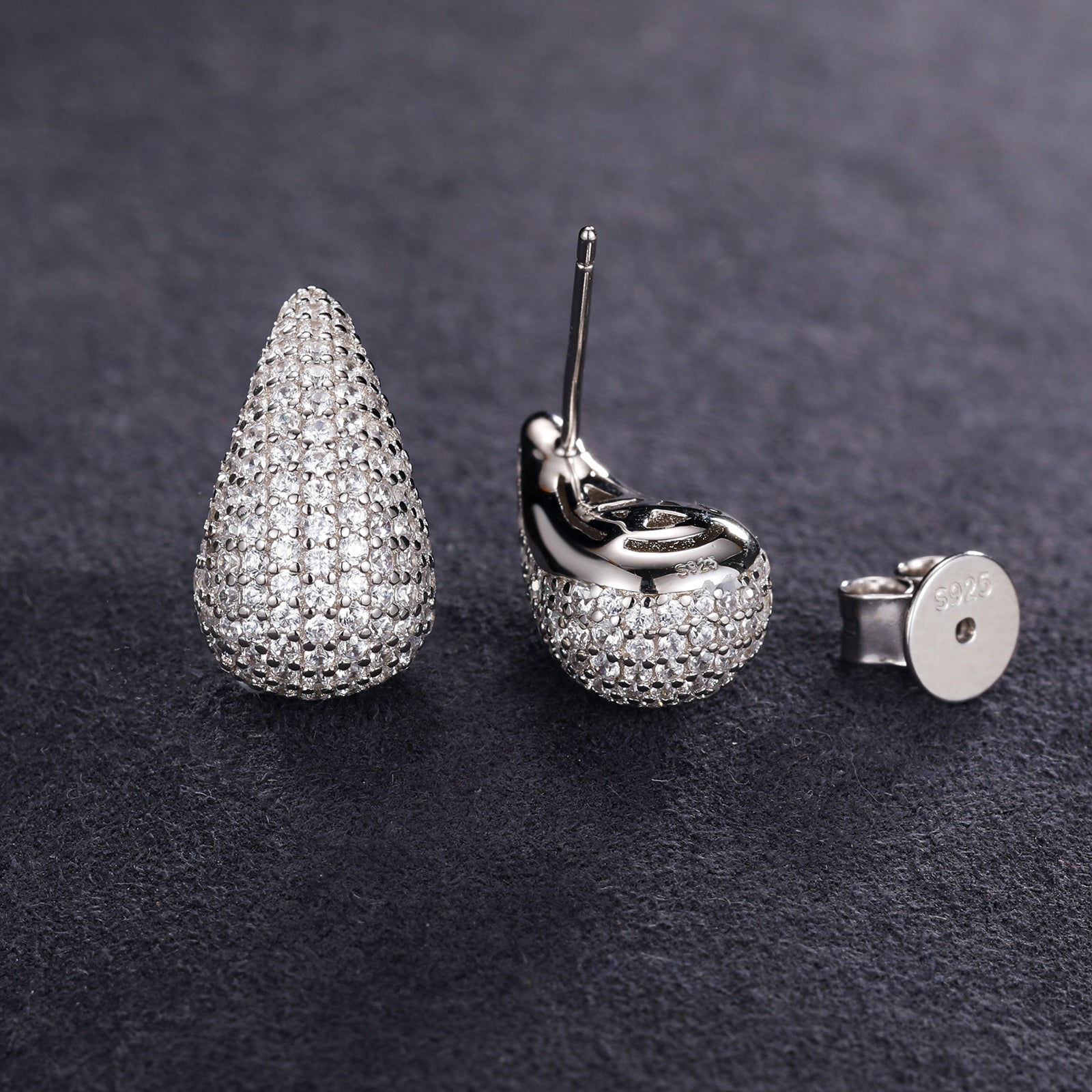 MOISSANITE DIAMONDS TEARDROP/WATERDROP STUD EARRINGS IN STERLING SILVER - IVORY & EBONY
