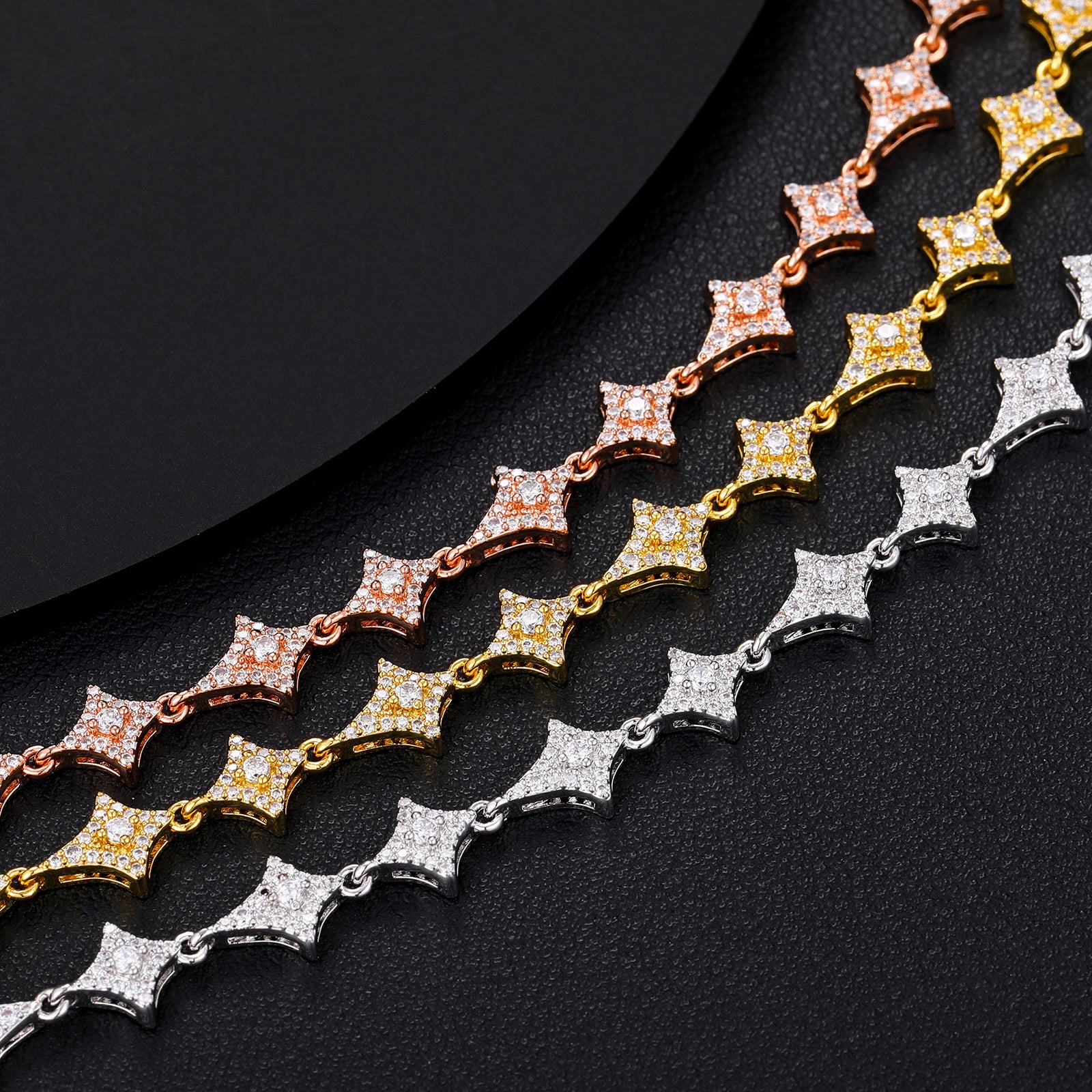 MOISSANITE DIAMOND SHURIKEN LINK BRACELET/ANKLET IN STERLING SILVER - IVORY & EBONY