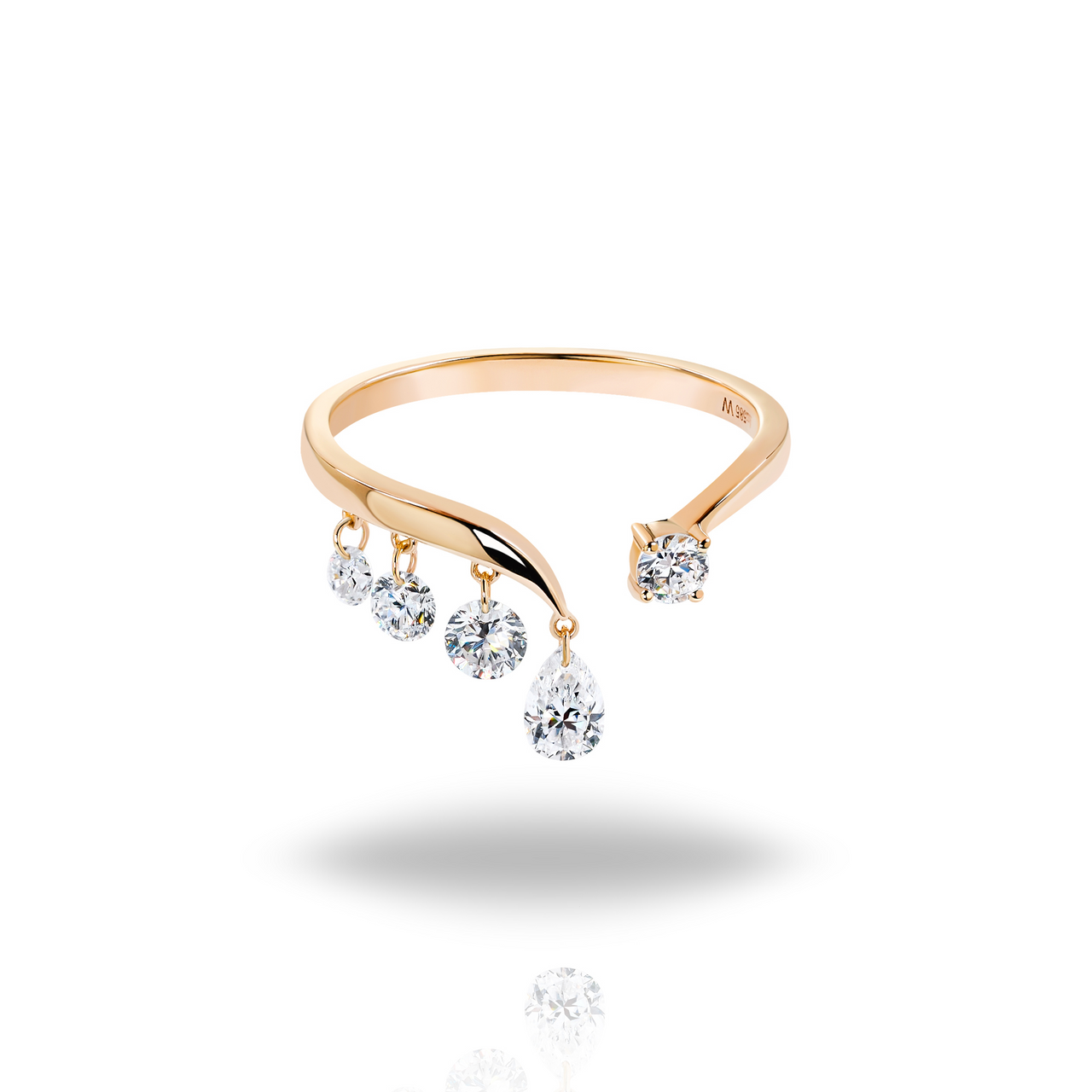 MOISSANITE MULTI DROP OPEN BAND RING IN SOLID GOLD