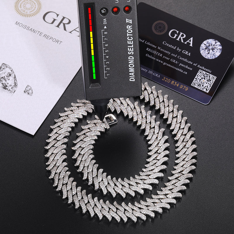 MOISSANITE THORN MIAMI CUBAN LINK CHAIN NECKLACE/BRACELET IN STERLING SILVER