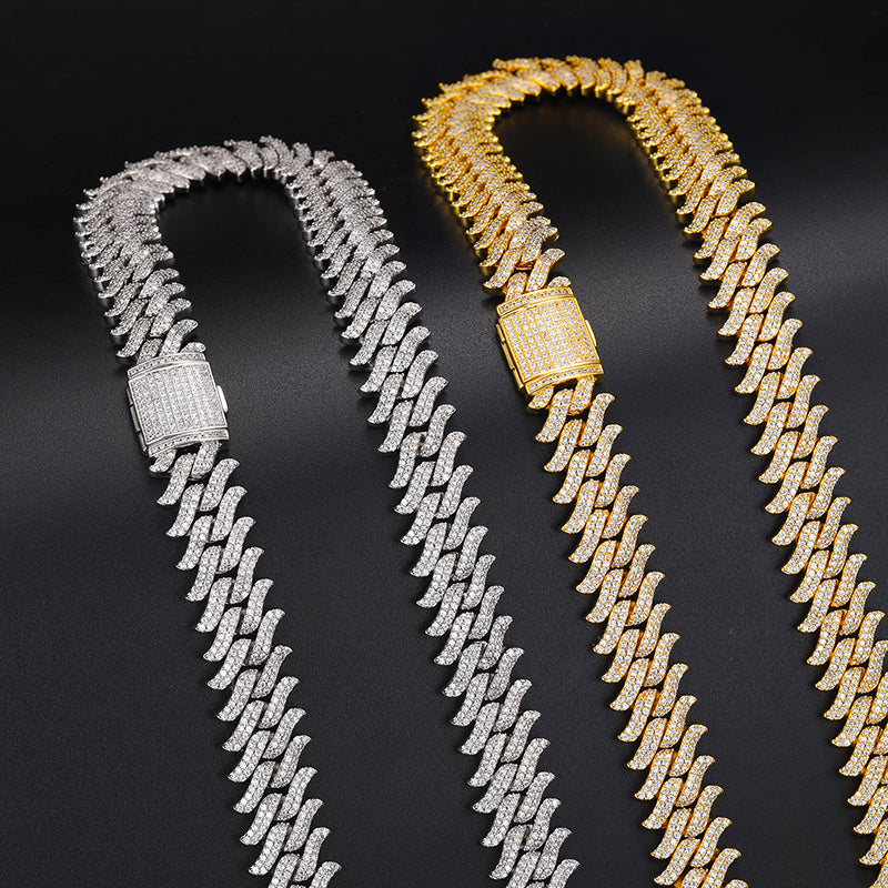 MOISSANITE THORN MIAMI CUBAN LINK CHAIN NECKLACE/BRACELET IN STERLING SILVER