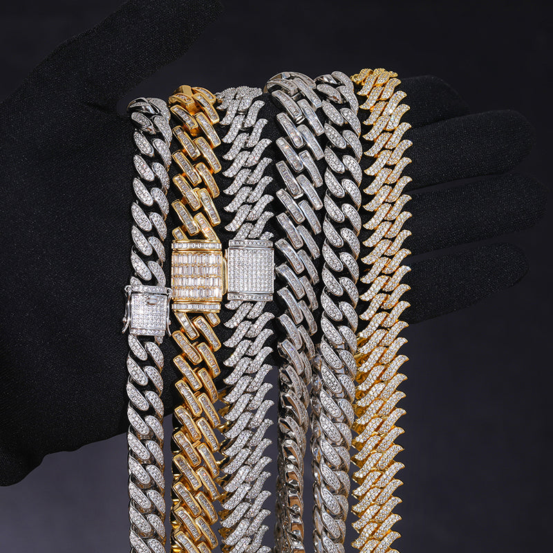 MOISSANITE THORN MIAMI CUBAN LINK CHAIN NECKLACE/BRACELET IN STERLING SILVER