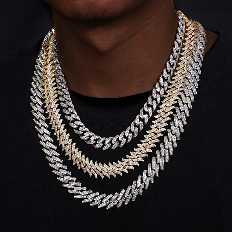 MOISSANITE THORN MIAMI CUBAN LINK CHAIN NECKLACE/BRACELET IN STERLING SILVER