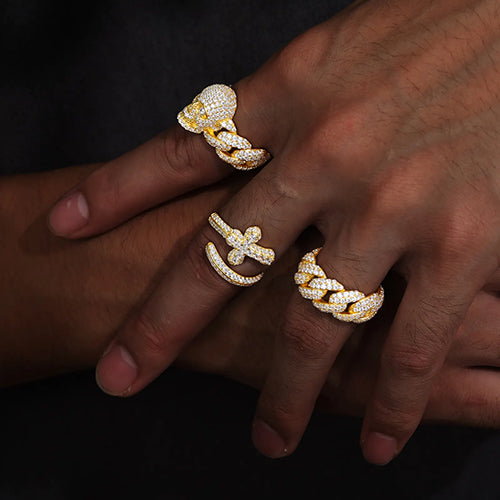 MOISSANITE CUBAN BAND RING IN STERLING SILVER - IVORY & EBONY