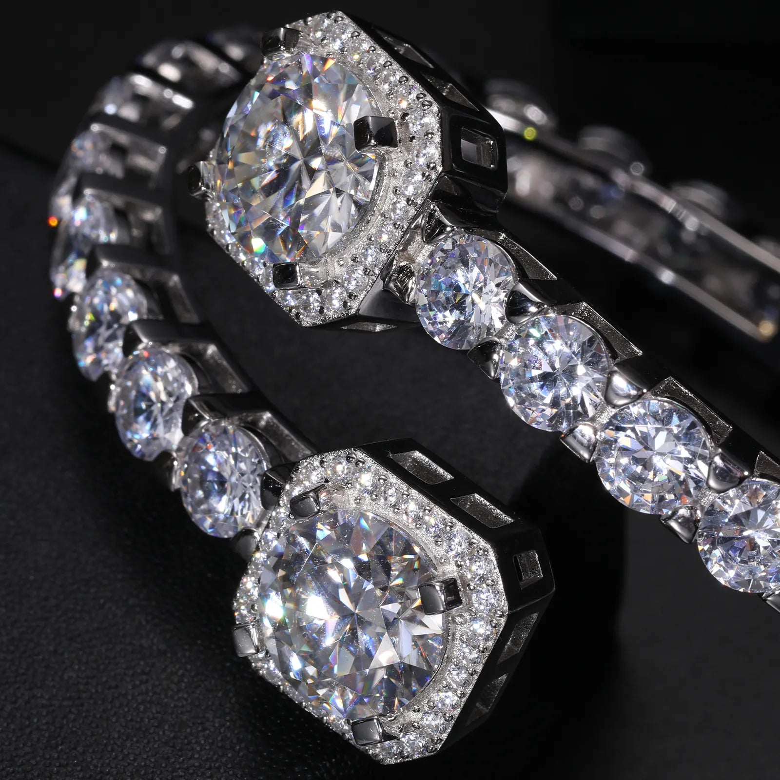 MOISSANITE DIAMOND CUFF BANGLE BRACELET IN STERLING SILVER - IVORY & EBONY