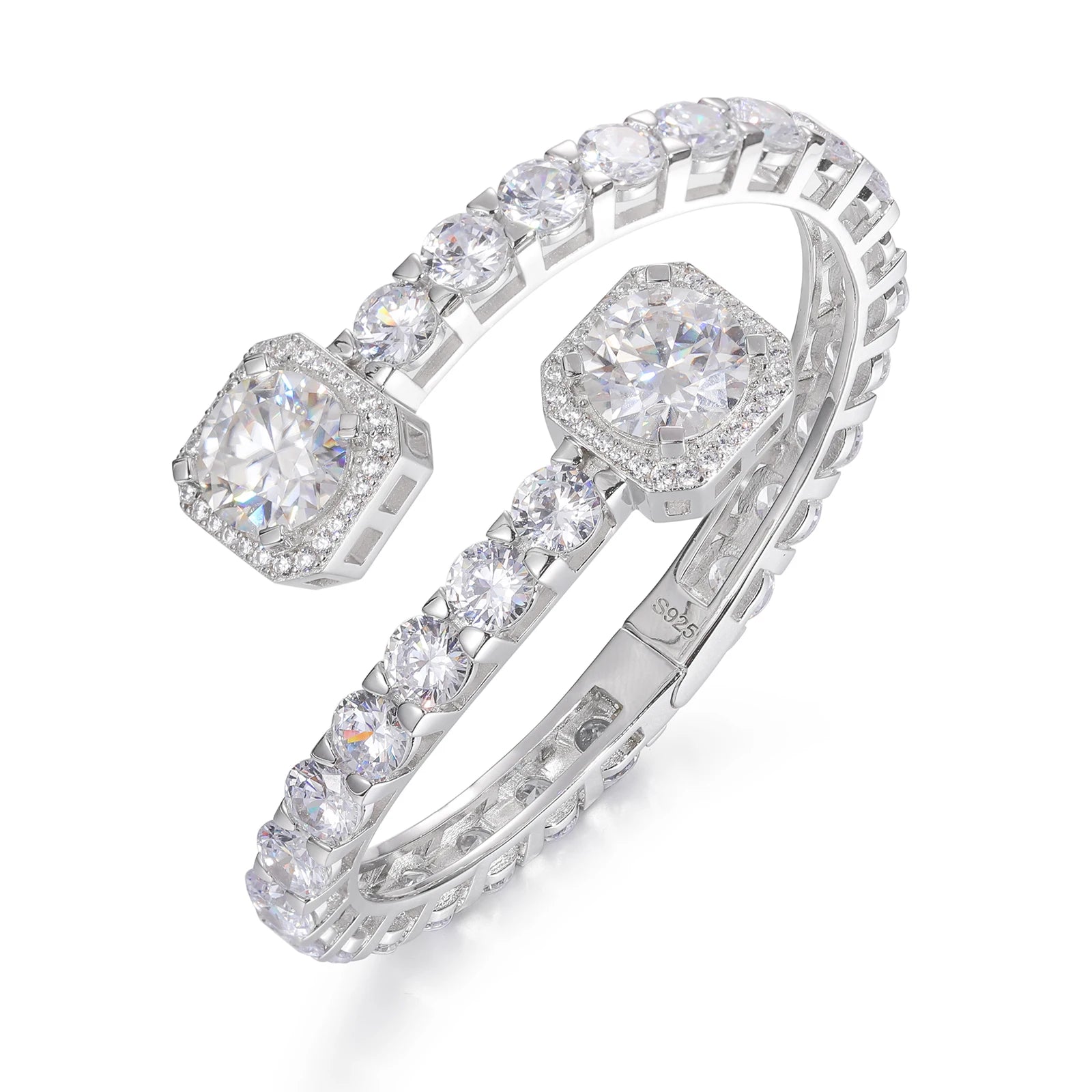 MOISSANITE DIAMOND CUFF BANGLE BRACELET IN STERLING SILVER - IVORY & EBONY