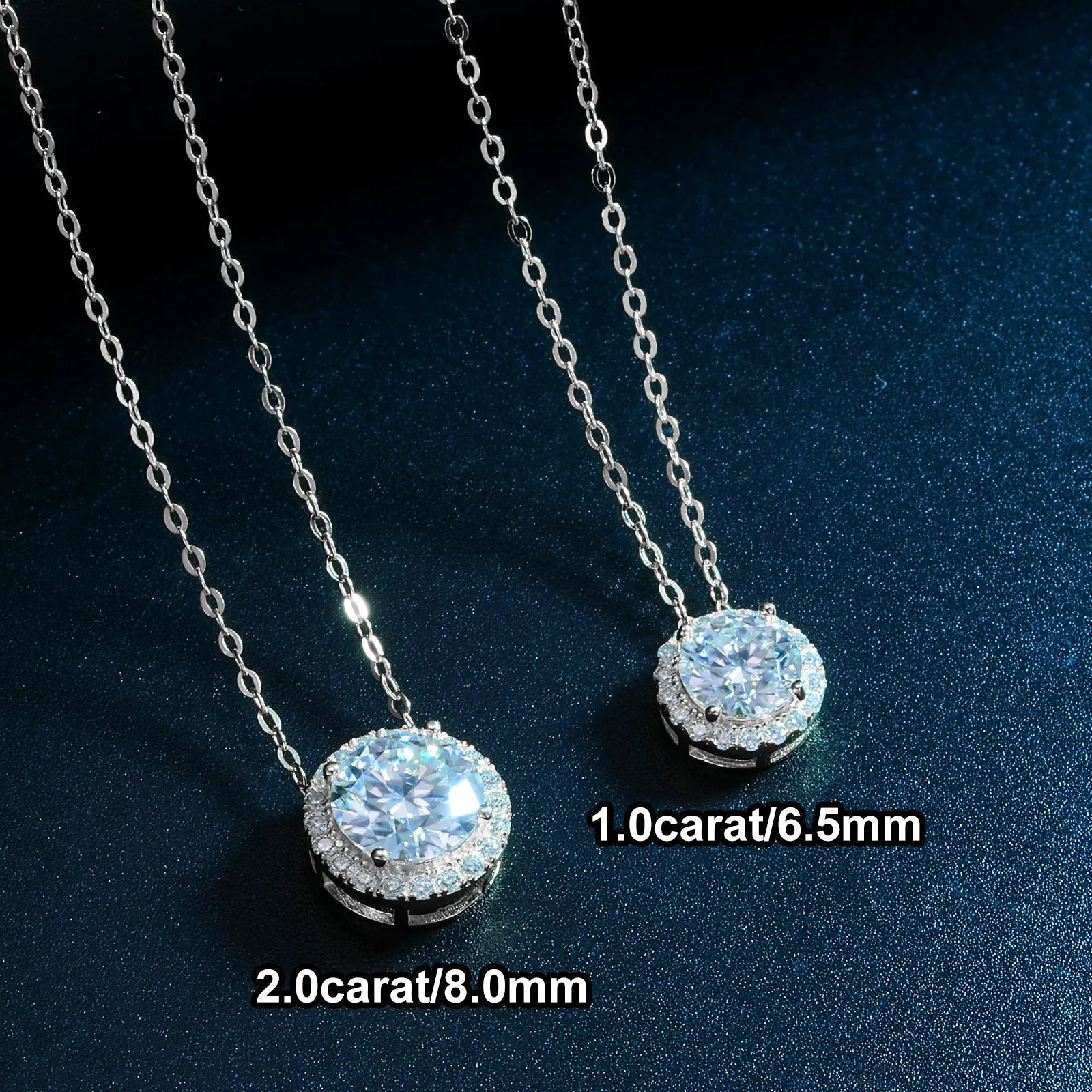 MOISSANITE DIAMOND HALO ETERNITY CHARM PENDANT NECKLACE FOR WOMEN IN STERLING SILVER - IVORY & EBONY