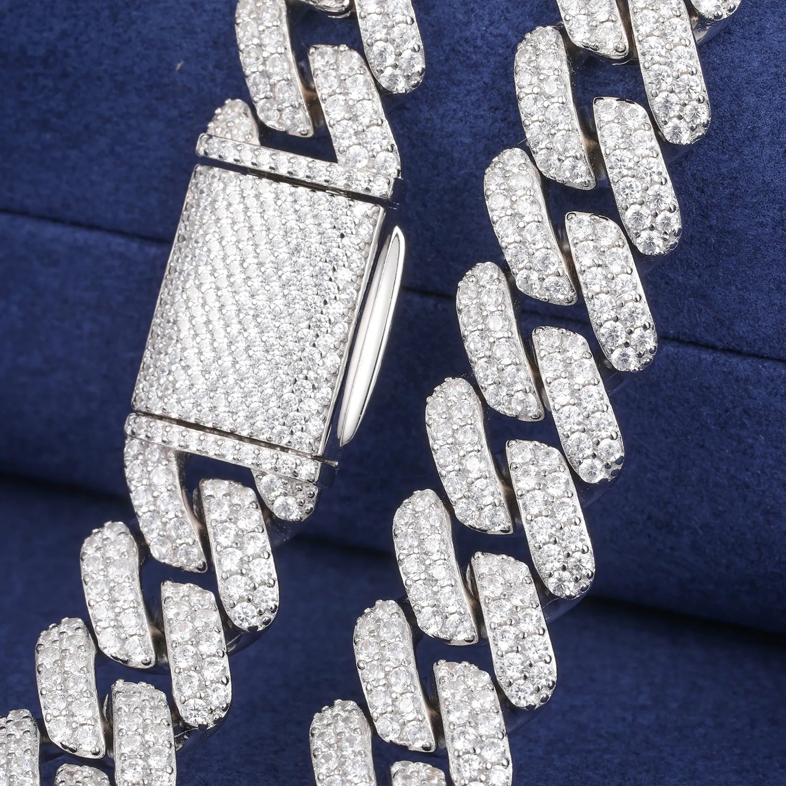 MOISSANITE DIAMOND ICED OUT CUBAN LINK CHAIN NECKLACE OR BRACELET IN STERLING SILVER - IVORY & EBONY