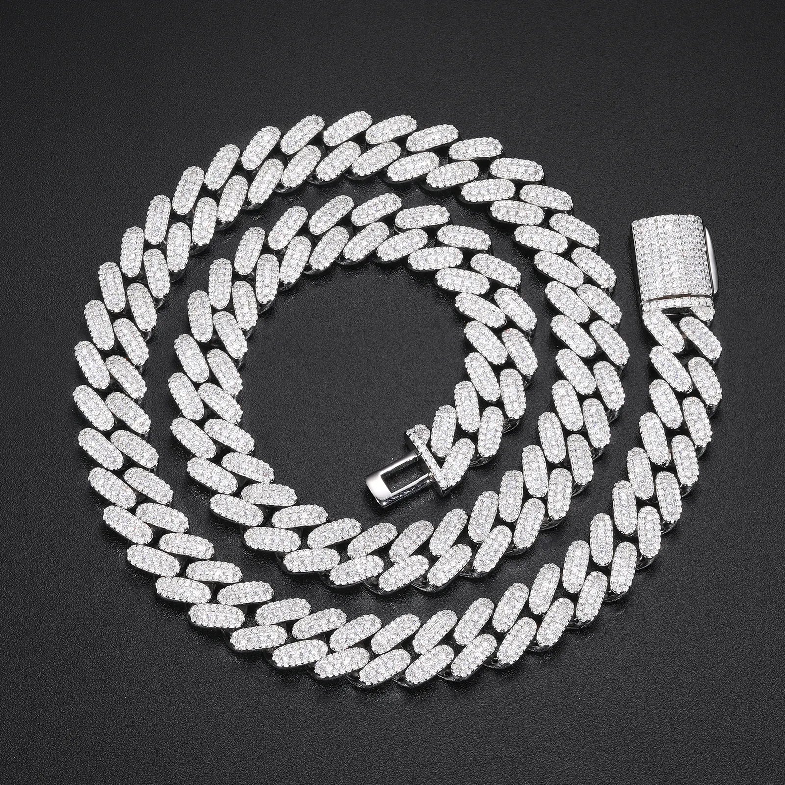 MOISSANITE DIAMOND ICED OUT CUBAN LINK CHAIN NECKLACE OR BRACELET IN STERLING SILVER (STYLE 2) - IVORY & EBONY