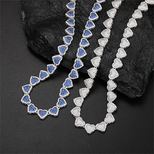 MOISSANITE HEART TENNIS CHAIN NECKLACE IN STERLING SILVER - IVORY & EBONY