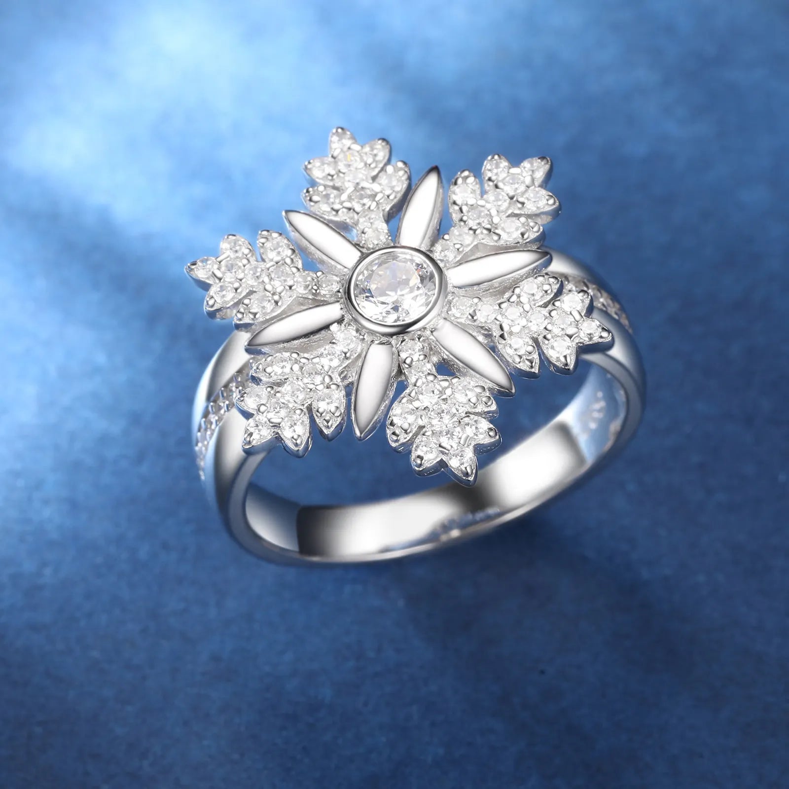 MOISSANITE DIAMOND SNOWFLAKE RING FOR WOMEN IN STERLING SILVER - IVORY & EBONY