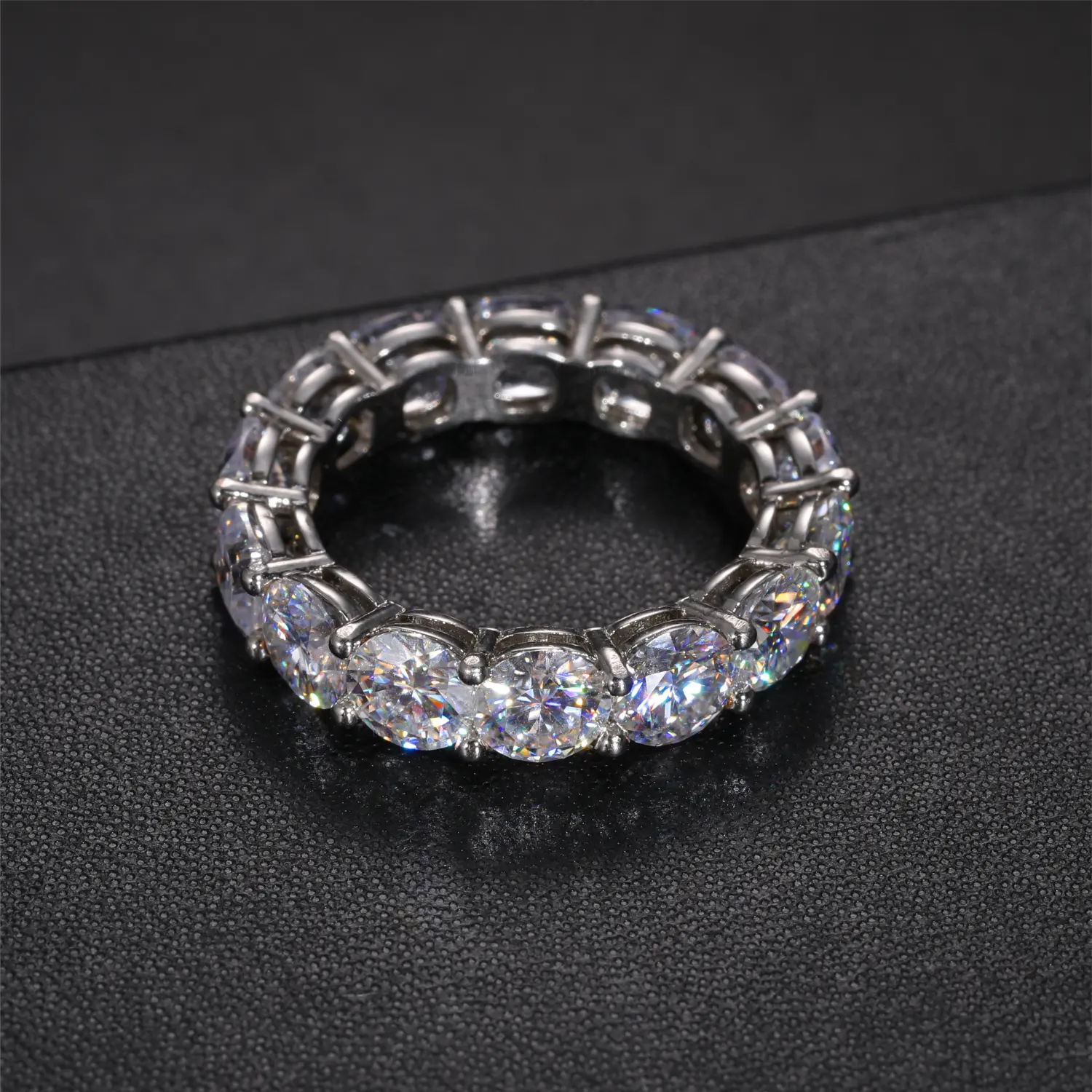 MOISSANITE DIAMOND TENNIS ETERNITY ENGAGEMENT RING IN STERLING SILVER - IVORY & EBONY