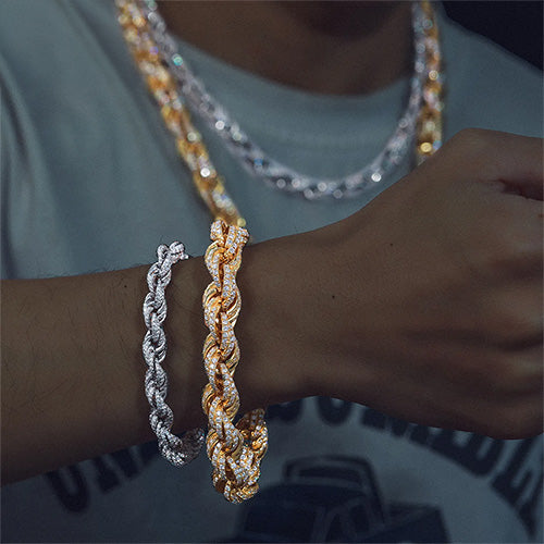 MOISSANITE DIAMOND TWISTED ROPE CHAIN BRACELET IN STERLING SILVER - IVORY & EBONY