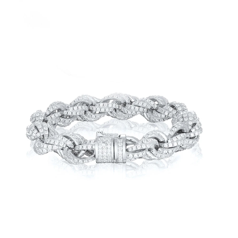 MOISSANITE DIAMOND TWISTED ROPE CHAIN BRACELET IN STERLING SILVER - IVORY & EBONY