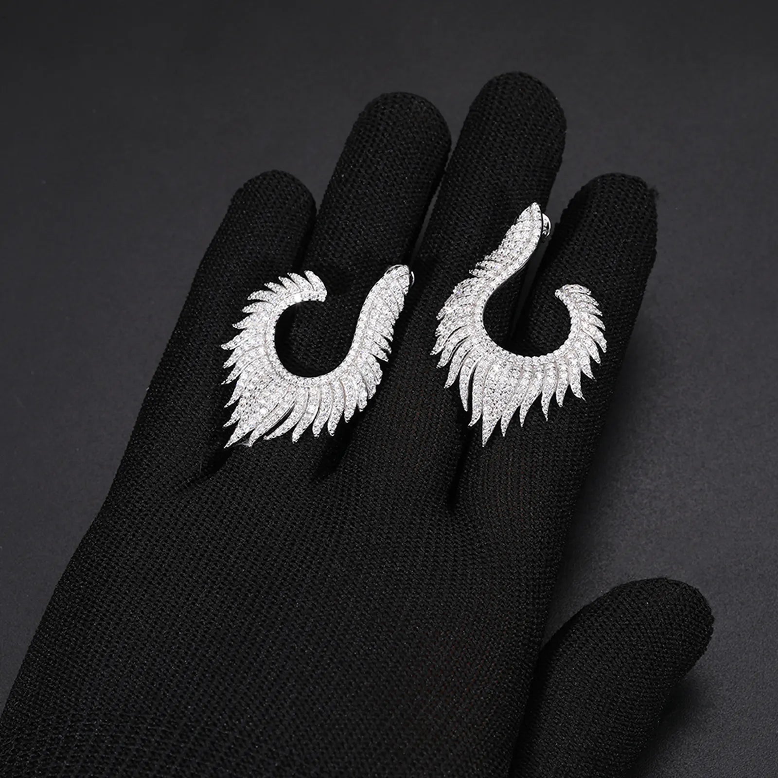 MOISSANITE DIAMOND WING EARRINGS IN STERLING SILVER - IVORY & EBONY