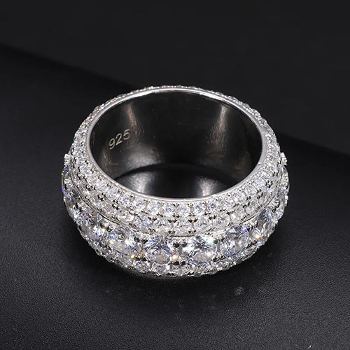 MOISSANITE MULTI LAYER BAND RING IN STERLING SILVER - IVORY & EBONY