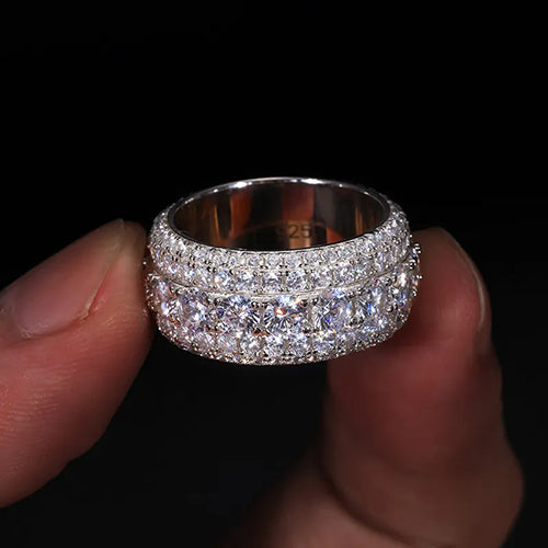 MOISSANITE MULTI LAYER BAND RING IN STERLING SILVER - IVORY & EBONY