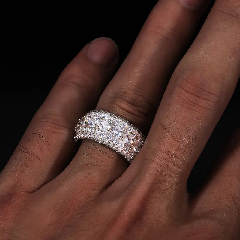 MOISSANITE MULTI LAYER BAND RING IN STERLING SILVER - IVORY & EBONY
