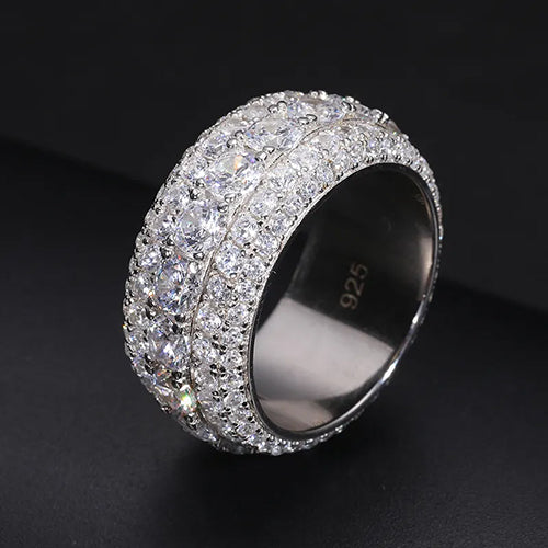 MOISSANITE MULTI LAYER BAND RING IN STERLING SILVER - IVORY & EBONY