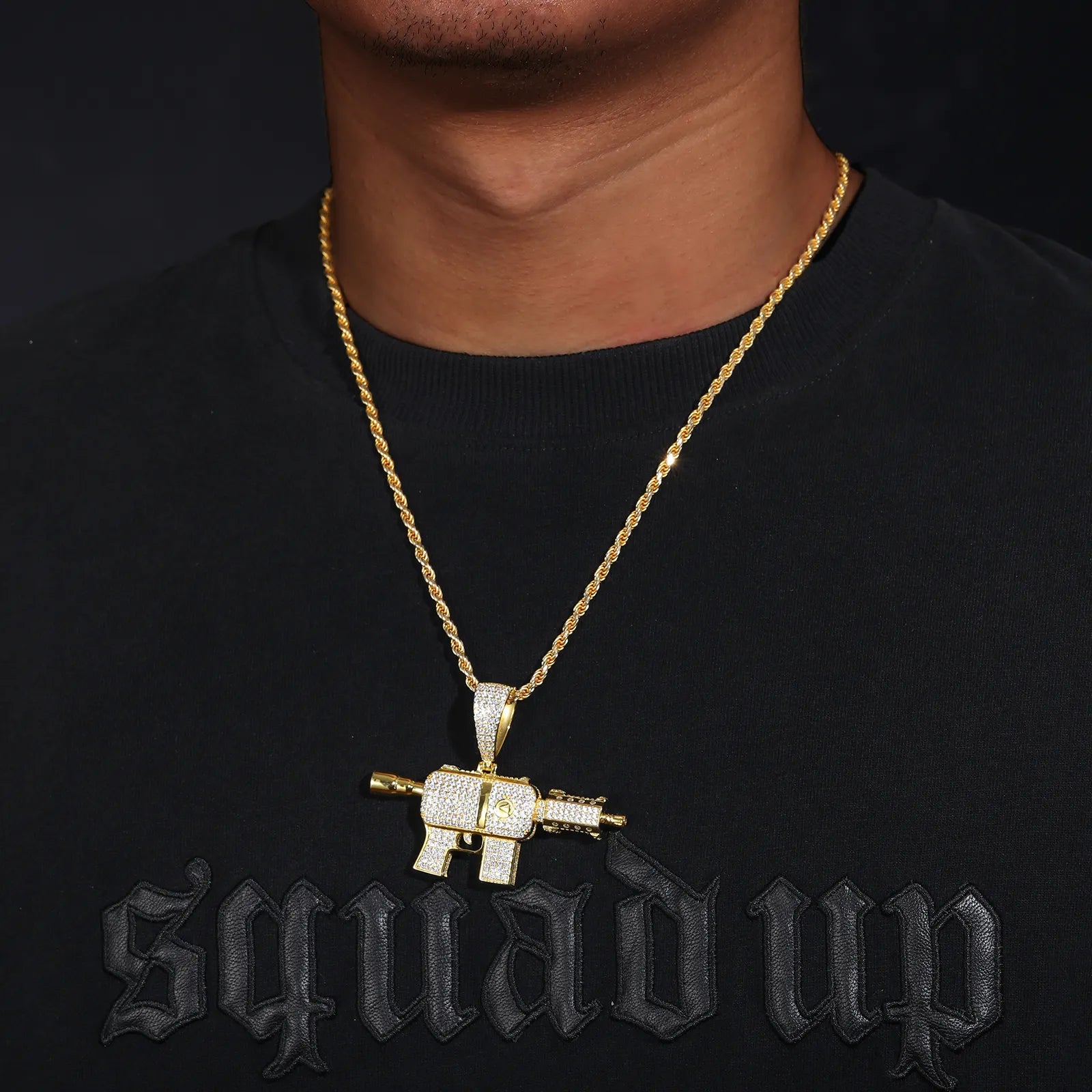 MOISSANITE SUBMACHINE GUN PENDANT IN STERLING SILVER - IVORY & EBONY