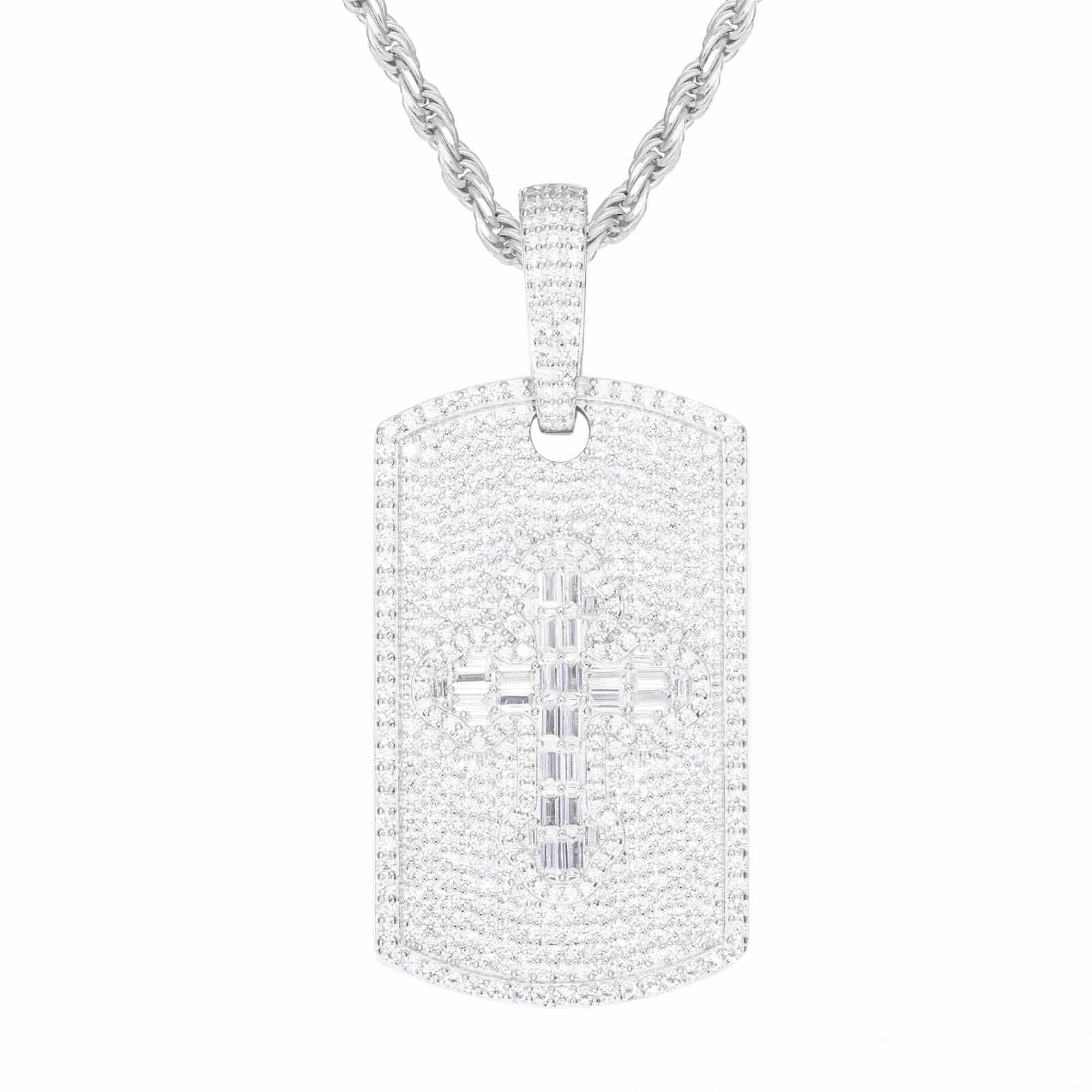 MOSSANITE DIAMOND BAGUETTE CROSS PATTERN PENDANT IN STERLING SILVER - IVORY & EBONY