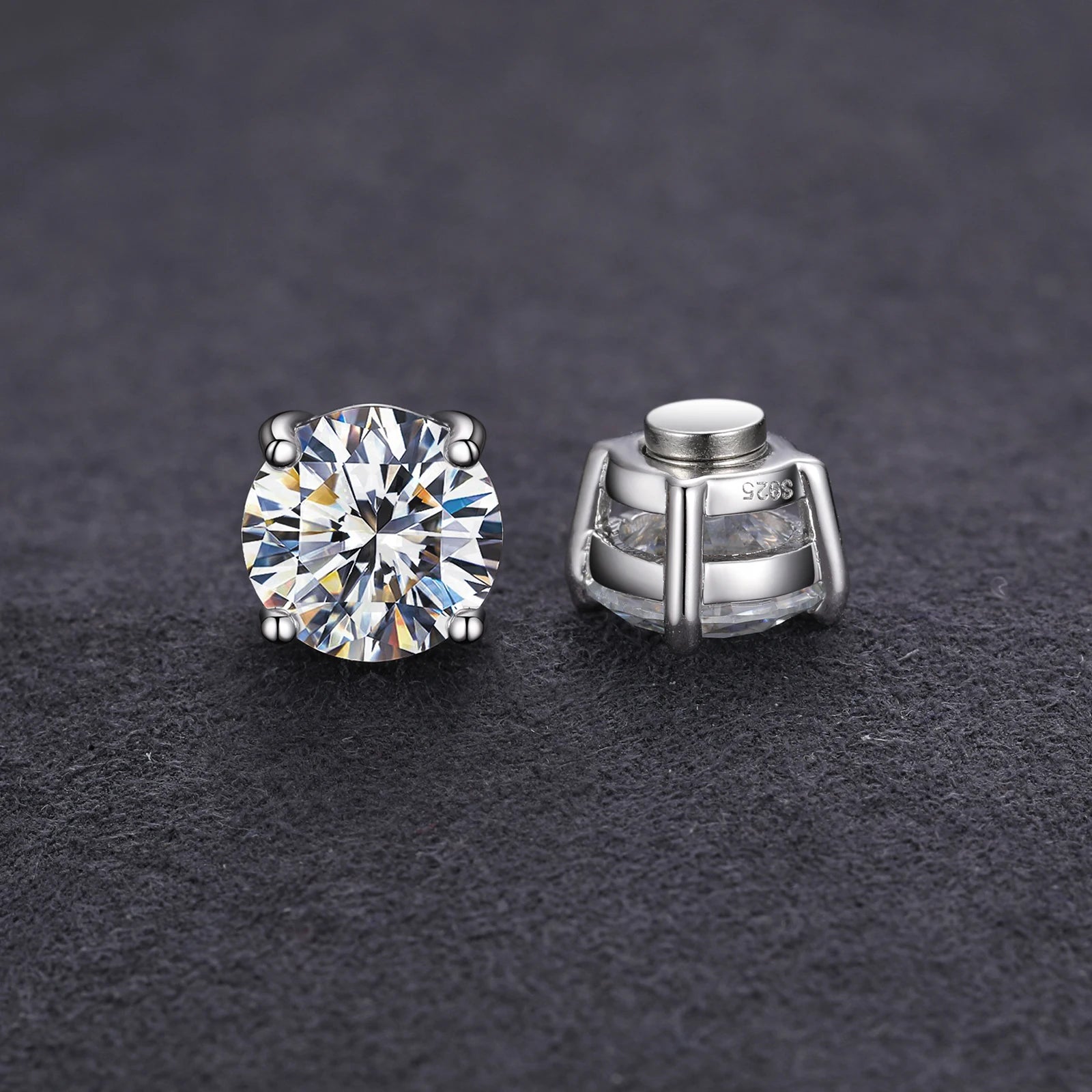 MOISSANITE DIAMOND MAGNETIC EARRINGS IN STERLING SILVER IVORY EBONY