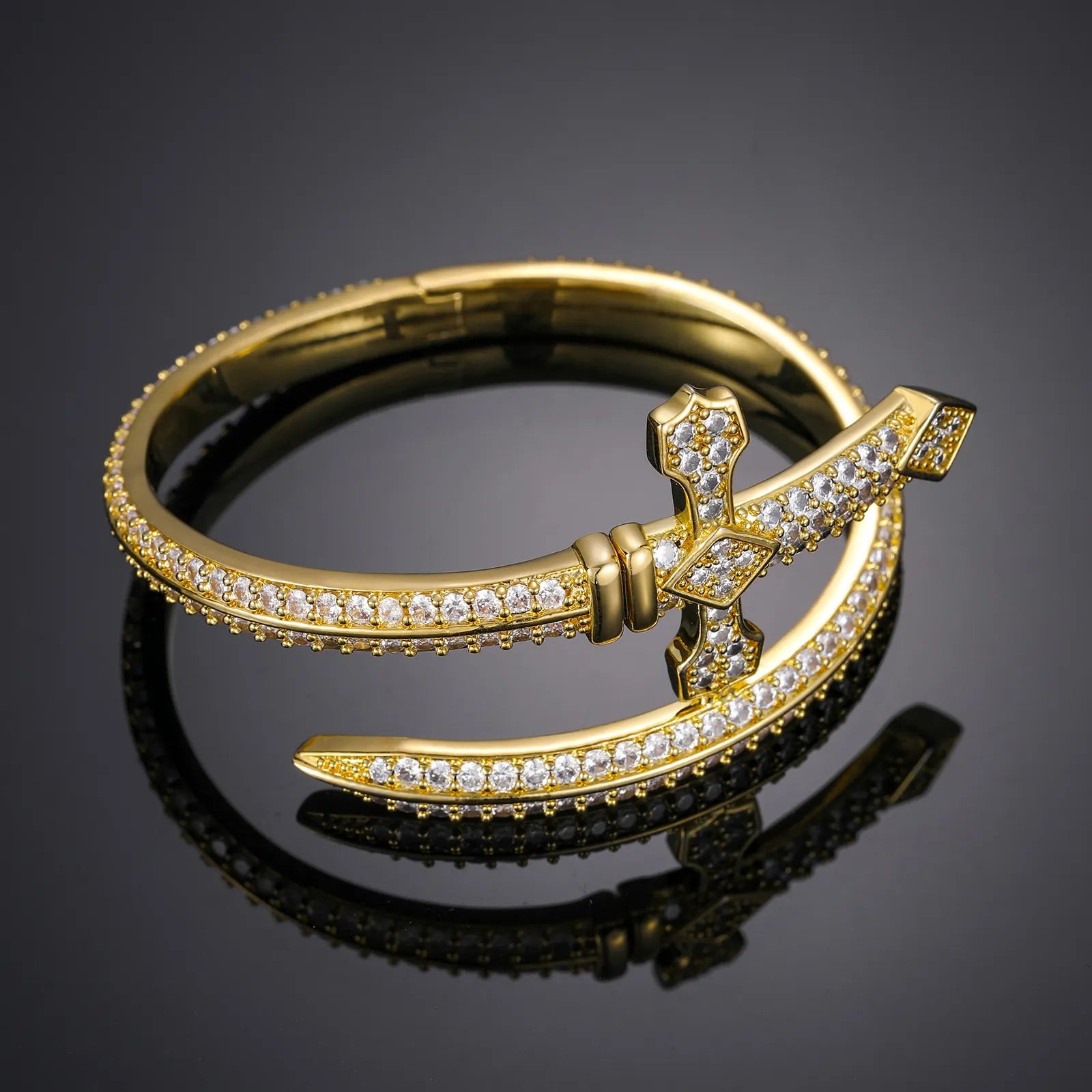 MOISSANITE SWORD CROSS BANGLE BRACELET IN STERLING SILVER - IVORY & EBONY