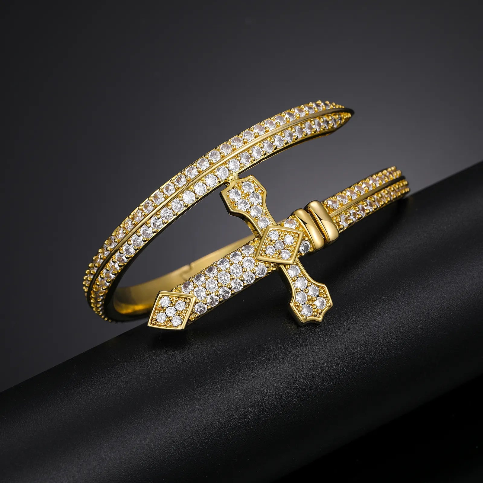 MOISSANITE SWORD CROSS BANGLE BRACELET IN STERLING SILVER - IVORY & EBONY