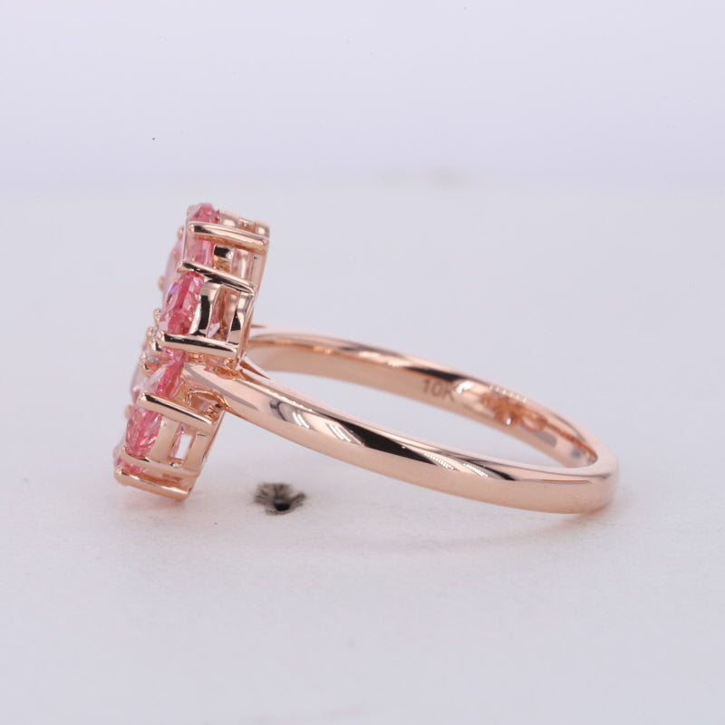 PEAR CUT LAB GROWN SAKURA PINK GEMSTONE FLOWER RING IN 10K ROSE GOLD