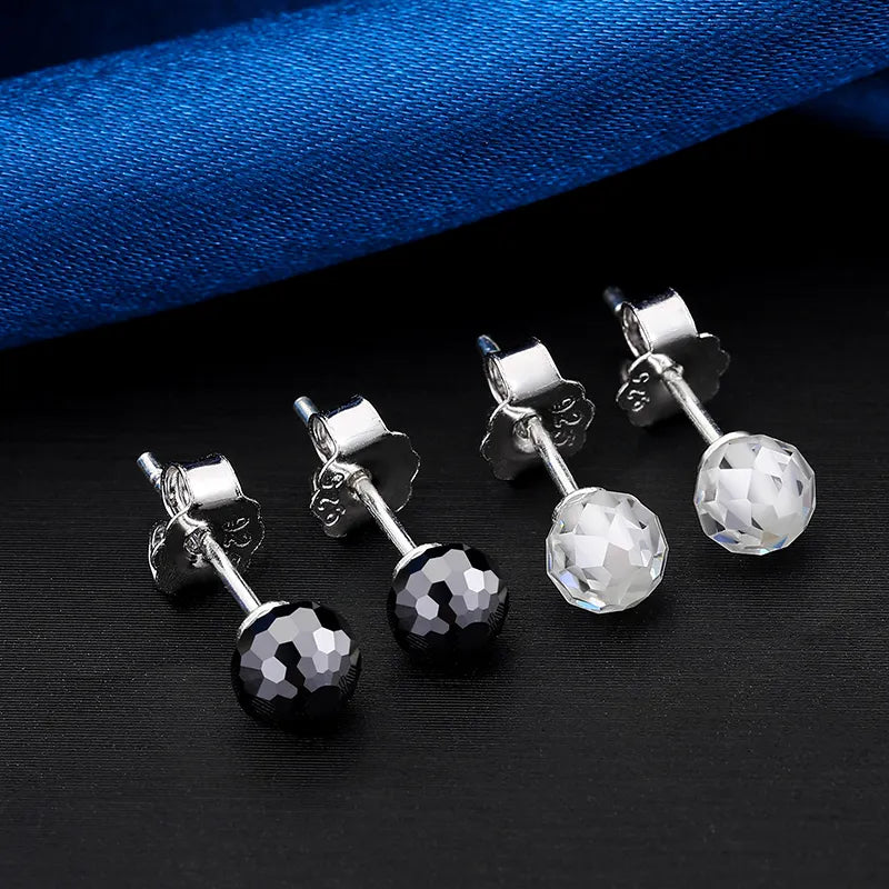 POLYHEDRON BEAD MOISSANITE DIAMOND STUD EARRINGS IN STERLING SILVER - IVORY & EBONY