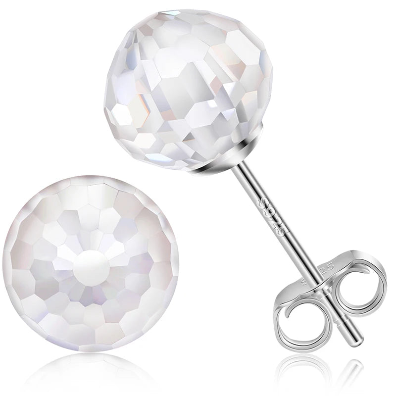 POLYHEDRON BEAD MOISSANITE DIAMOND STUD EARRINGS IN STERLING SILVER - IVORY & EBONY