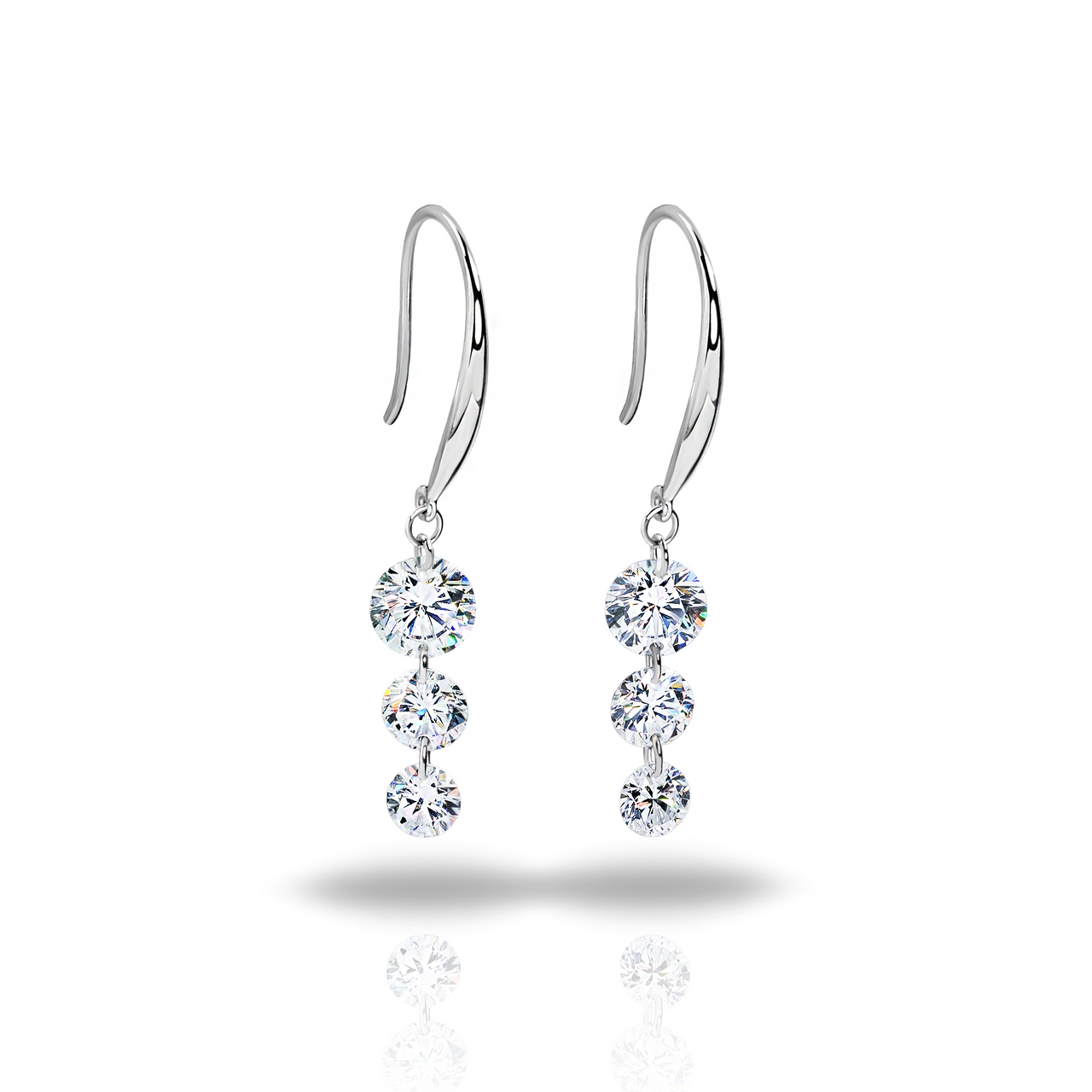 ROUND CUT LAB DIAMOND THREE DROP EARRINGS IN SOLID GOLD