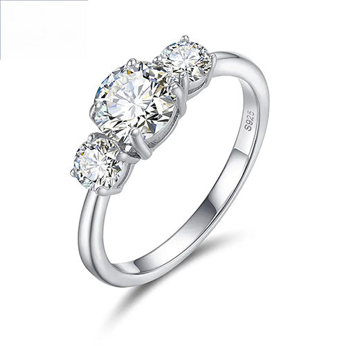 THREE STONE MOISSANITE DIAMOND RING FOR WOMEN IN STERLING SILVER - IVORY & EBONY