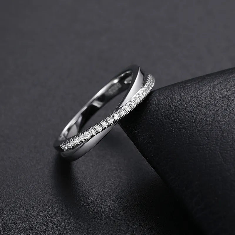 TWO BAND MOISSANITE DIAMOND RING FOR WOMEN IN STERLING SILVER - IVORY & EBONY
