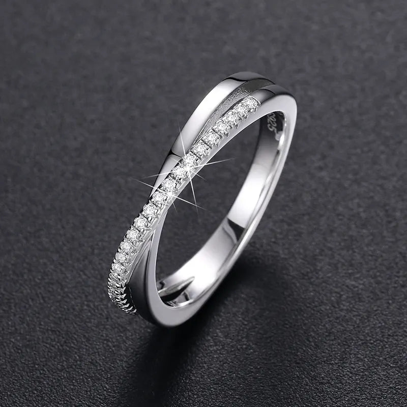 TWO BAND MOISSANITE DIAMOND RING FOR WOMEN IN STERLING SILVER - IVORY & EBONY