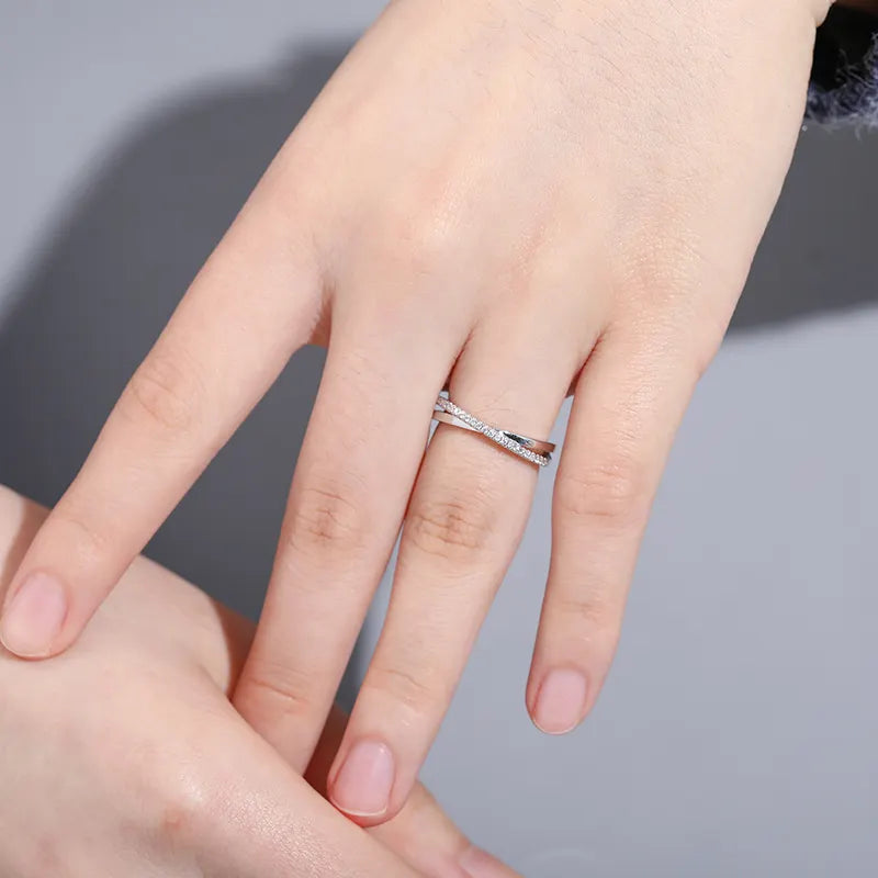 TWO BAND MOISSANITE DIAMOND RING FOR WOMEN IN STERLING SILVER - IVORY & EBONY