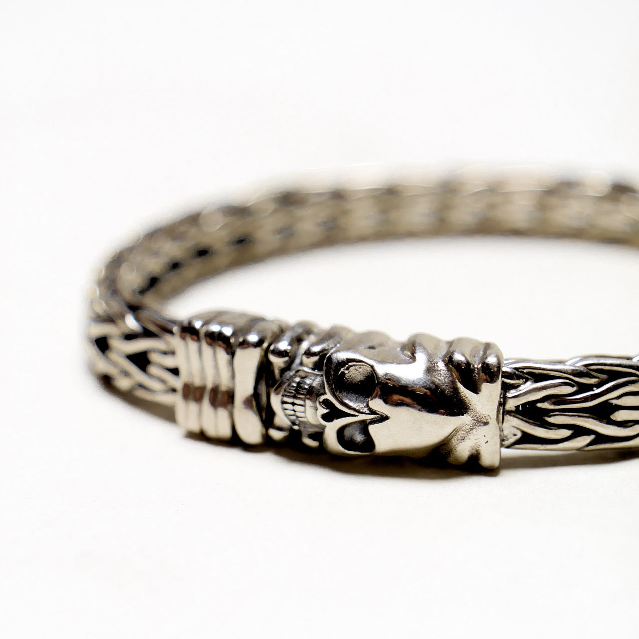 Skull Foxtail Chain Bracelet in Sterling Silver - IVORY & EBONY