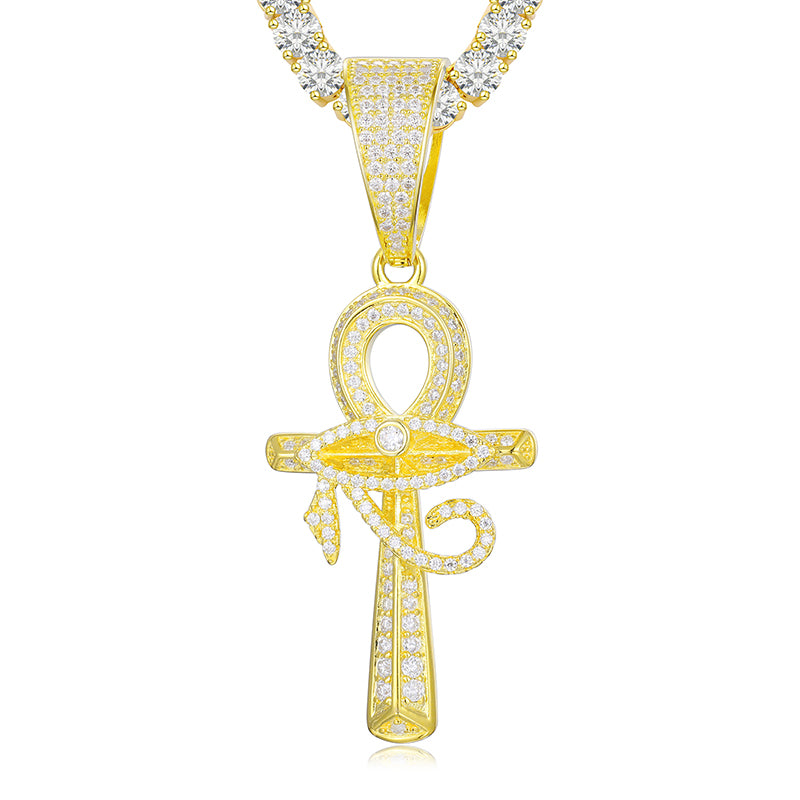 MOISSANITE DIAMOND EVIL EYE ANKH CROSS PENDANT IN STERLING SILVER - IVORY & EBONY